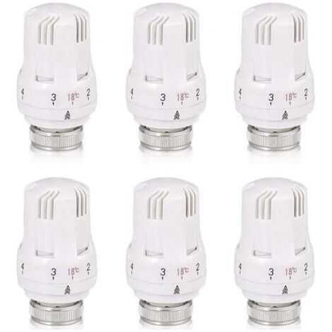 Robinet thermostatique de radiateur, kit de 6 pièces, robinet thermostatique de radiateur, tête thermostatique M30 x 1,5, robinet thermostatique pour bureau et maison (A) – quantités variables (1/4)