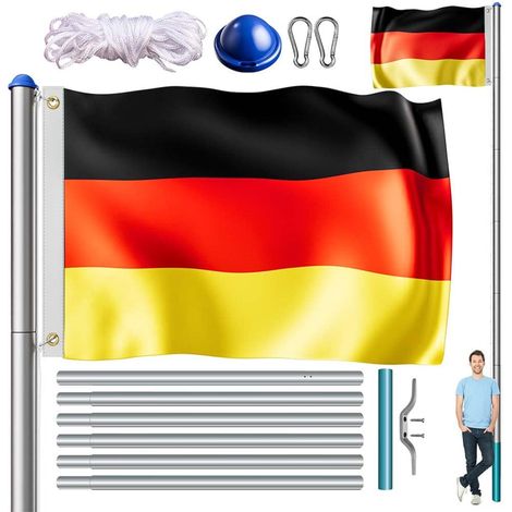 MONZANA® Mât de drapeau télescopique aluminium 6,50 m avec cordelette hissage drapeau inclus douille de sol évènement sportif hampe de drapeau  Allemagne