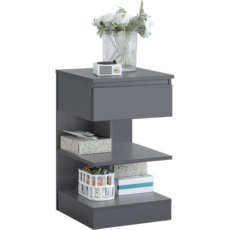 Mesita de Noche con 1 cajón y 2 estantes Mesa Auxiliar para salón Comedor 39 x 39 x 65 cm FBT49-HG SoBuy ES (1/5)