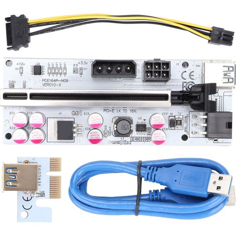 Carte Adaptatrice PCIE Riser 8 Condensateurs Interface 6PIN Signal Stable Bon Contact Câble PCI Express (1/5)