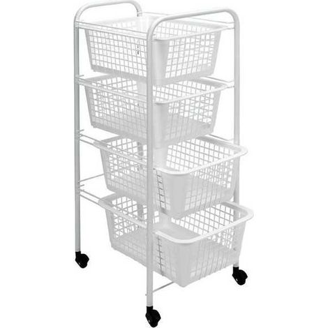Chariot multi-usage blanc 4 paniers – Dimensions 38x30x83 cm – Design fonctionnel et résistant pour maison ou bureau – Metaltex (1/9)