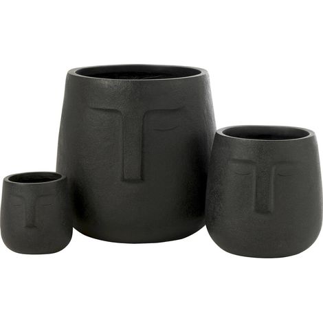 Cachepot moai noir en argile design ethnique pour plante élégante - Noir argile mat (1/3)