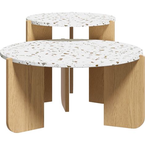 Table Basse Gigogne Lot de 2 Tables Basses Modulables MDF Blanc et Bois pour Salon et Balcon (1/5)