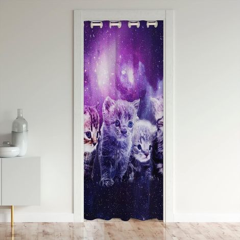 Cute Chat Rideaux Interieur Salon Chambre Kawaii Chaton Décoration Rideau de Porte 106x203cm Exterieur d'entrée Galaxie Chat Rideau Occultant Rideaux - 106L X 203H cm (1 Panneaux) (1/5)