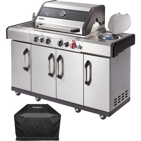 ENDERS BY FAVEX – Barbecue gaz Kansas II Pro 4 SIK – 4 brûleurs + brûleur infrarouge – TURBO ZONE™ – SWITCH GRID™ – Brûleur latéral – Housse incluse
