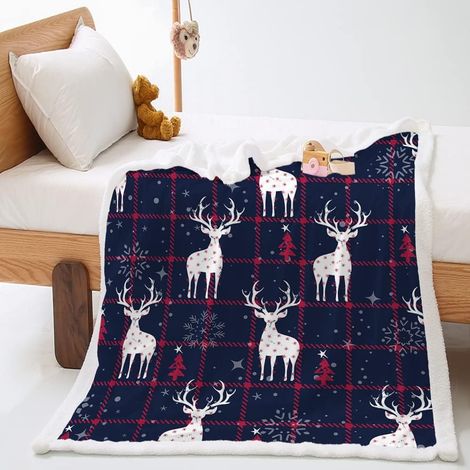 Noël Couverture Plaid Polaire à imprimé Tartan Classique en Microfibre Chaud d'hiver Couverture Réversible Moelleuse Couvre-Lit (90x120cm) (1/5)