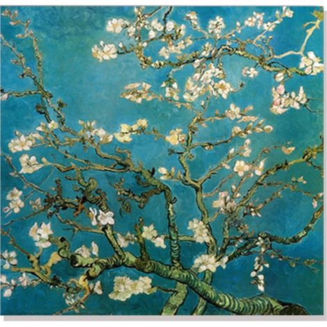 Décoration murale style fleurs d'amandier (1 pièce), 100 % peinte à la main, style moderne et élégant, idéale pour le salon, la chambre ou toute autre pièce. Dimensions : 50 x 50 x 0,25 cm. (1/5)