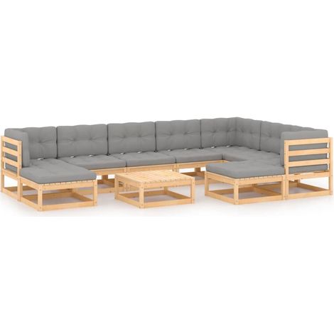 Set Salotto Giardino 10pz Cuscini Antracite Legno Massello Pino vidaXL (1/5)