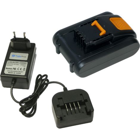 Trade-Shop Angebot im Set: Li-Ion Akku 20V 5000mAh + Akku Ladegerät für Worx WG151E WG151E.5 WG152 WG153 WG154 WG154E WG155 WG155.5 WG156 WG157