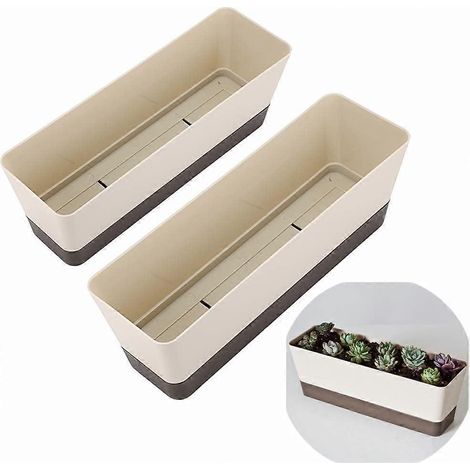 Lot de 2 pots rectangulaires pour plantes grasses, fleurs et herbes aromatiques, 30 cm de diamètre, avec trou de drainage et soucoupe. (1/5)