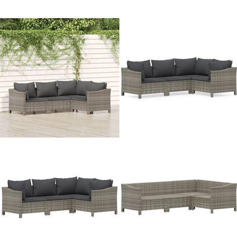 4-tlg. Garten-Lounge-Set mit Kissen Grau Poly Rattan - Gartenloungeset - Outdoor Möbel - Rattan Gartenmöbel - Loungemöbel - Balkonmöbel - Home & Living (1/5)