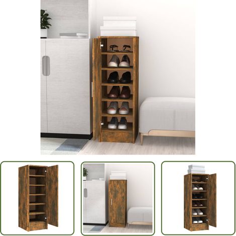 The Living Store Schuhregal Räuchereiche 32x35x92 cm Holzwerkstoff - Schuhregal - Schuhschrank - Holzwerkstoffmöbel - Schuhanlage - Garderobe (1/5)