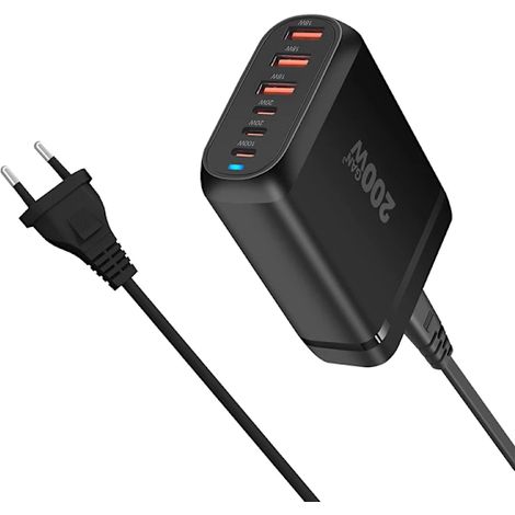 Chargeur rapide 200 W à 6 ports USB Type-C, multifonction, prise UE (1/5)