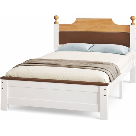 Letto Singolo 90×200 cm, 1 Posto con Testiera e Pediera a Contrasto, senza Materasso, Legno e MDF (1/5)