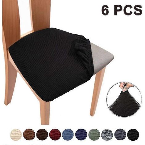 6-teiliges Set Stuhlsitzbezüge aus Stretch-Jacquard, abnehmbare Stuhlsitzkissen (Schwarz) (1/5)
