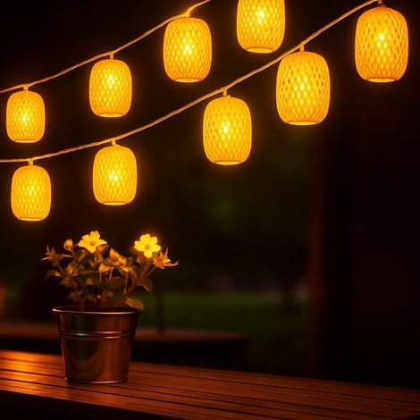 Solarleuchte LED Lichterkette Lampion Außenleuchte Gartendeko wetterfest Boho 8 flammig, Kunststoff, LED warmweiß, L 650 cm