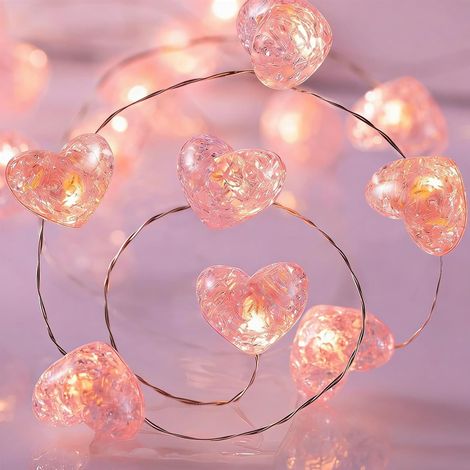 Guirlande lumineuse en cristal, cœur, 2 m, 20 LED, batterie, micro-fil cuivre, intérieur, rose, Saint-Valentin. (1/5)