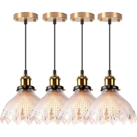 4x Lustre Moderne en Verre,Lampe Suspension Vintage Abat-jour Design Fleur Verre E27 Luminaire Plafonnier Ajustable pour (1/5)