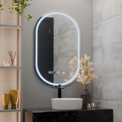 Miroir LED Ovale 50x80 Desembuage Horloge et Thermometre Gradable (1/5)