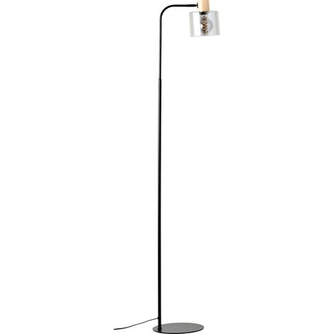 Brilliant Weald Standleuchte 1,6m schwarz/rauch/holz Metall/Glas/Holz Fußschalter 1x A60, E27, 40 W, Geeignet für Normallampe (nicht enthalten)