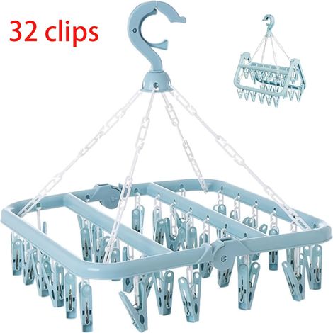 Séchoir à linge pliable et coupe-vent – 32 pinces – Multifonction – Cintre en plastique (1/5)