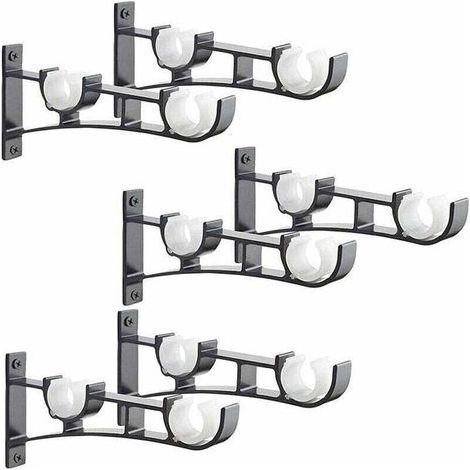 6Pices Tringle Rideau en mtal Robuste, Support de Tringle Rideaux,Double Tringle Rideau Pole Holder, Support Rideau,Support de Tringle Rideau en Aluminium,Support de Tringle Rideau Noir (1/4)