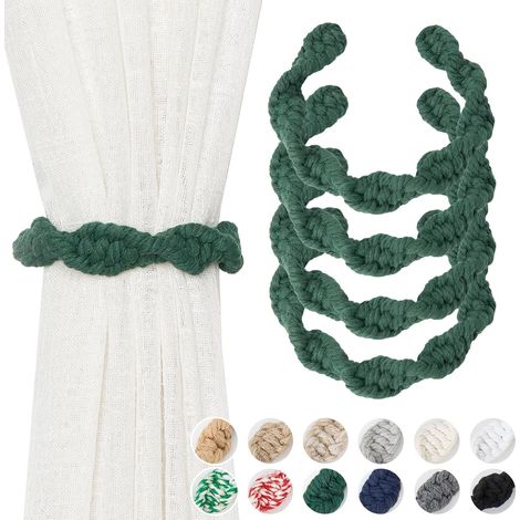 Lot de 4 embrasses de rideaux en corde de coton naturel de style rustique et décoratif en spirale tressée pour la maison et le bureau (vert foncé) (1/5)