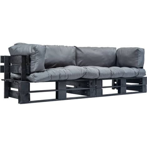 Lot de 2 Canapés de jardin palette Canapé relax - Banc de jardin avec coussins gris Pinède BV474818 - BonneVie (1/5)