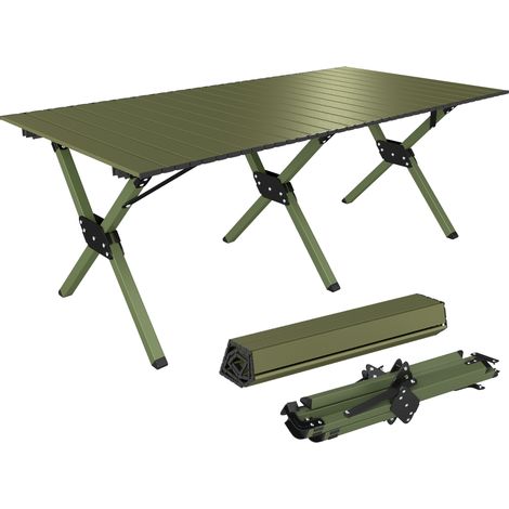 Outsunny 4ft Folding Camping Table, Picnic Table with Roll Up Top, Green