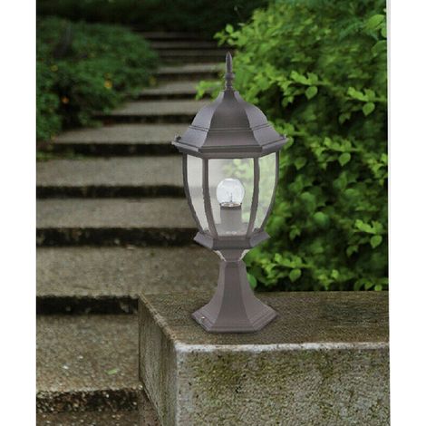 TrAdE Shop Traesio - Lampione Da Giardino 48cm Lanterna In Vetro E27 Luce Da Esterno Alluminio Es45 - Grigio (1/2)
