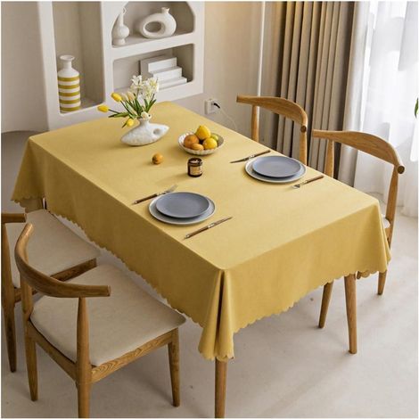 Fleckabweisende Tischdecke rechteckig 180x140 cm, wasserdicht, gelb