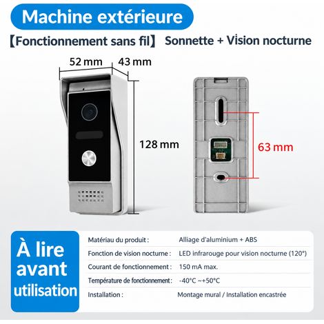 Unité extérieure visiophone filaire avec appel à une touche et vision nocturne infrarouge sans ouverture réf 2514 1 × 1 × 1 cm 300 g – Livraison gratuite