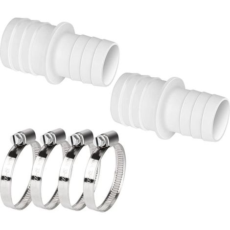 Lot de 2 raccords de tuyau en plastique de 32 mm à 38 mm de diamètre avec clip, adaptateur de tuyau de piscine, double extrémité de tuyau (1/4)