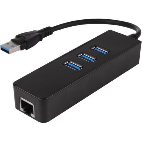 Hub USB 3.0 multiples 3 Ports avec un RJ45 Adaptateur USB Gigabit Ethernet 1000Mbps Réseau Port Compatible avec Windows Mac OS (1/4)