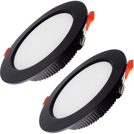 2 Spots Encastrables LED Ultra Plats Noirs, Spots Encastrables Plafond LED Ronds 7W, IP44 (1/4)