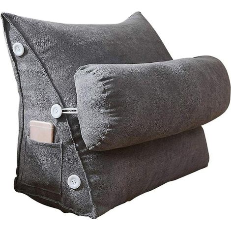 Coussin triangulaire en forme de coin, coussin de lecture, coussin de dos avec appui-tête amovible et poches latérales, coussin dorsal, dossier pour le bureau, la lecture ou la télévision-AquaForge (1/5)