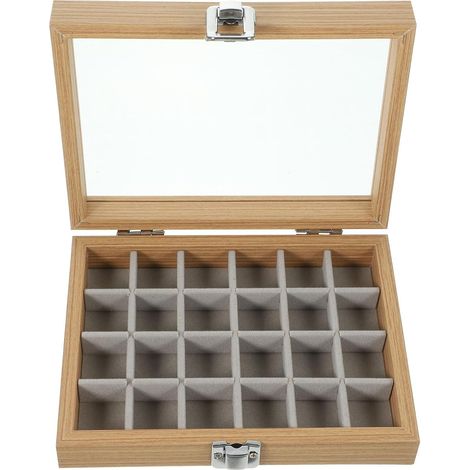 Boîte à Bijoux en Bois avec Couvercle en Verre Transparent, 24 Compartiments Multiples Rangement Facile Affichage Élégant sur Votre Coiffeuse (1/5)