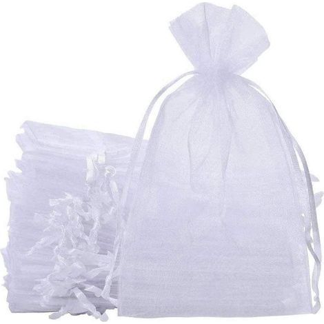50Pcs Grands Sacs-cadeaux En Organza, 20 x 30cm Sacs à Bijoux Sacs De Faveur De Mariage Avec Cordon Pour L'emballage De Cadeau De Noël De Fête D'anniversaire (Blanche) (1/5)