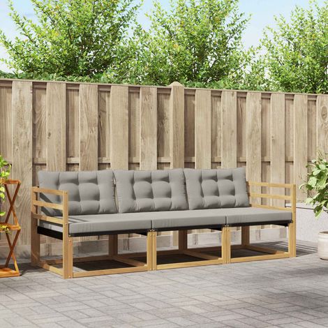 vidaXL Outdoor-Sofagarnitur mit Kissen 3 pcs Weiß und Hellgrau (1/5)