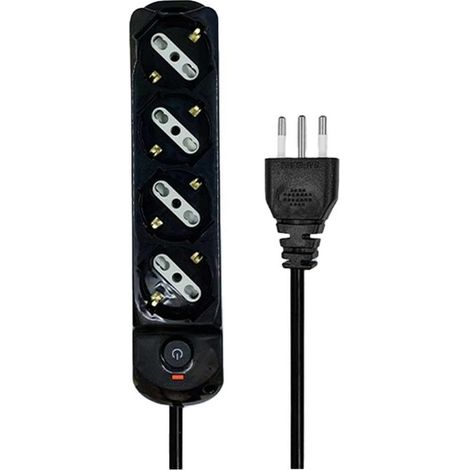 Multipresa Ciabatta Elettrica a 4 Posti 4 Prese Bipasso Schuko 10A/16A con Interruttore e Spina 10A Cavo 1.5 metri Nero