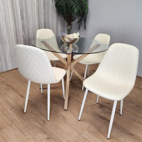 Forest Round Glass Table + 4 cream gem (1/5)