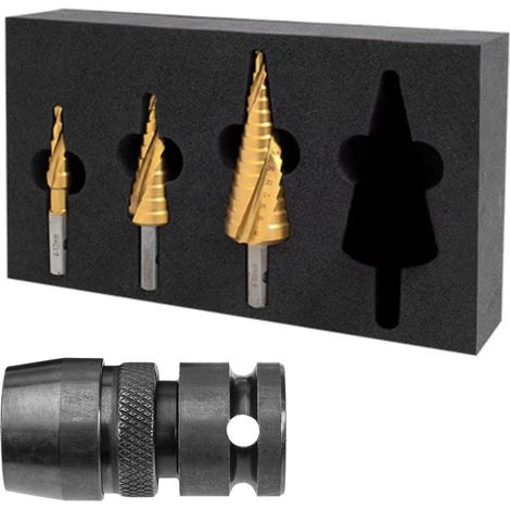 Holemaker Technology 3 Piece Impact Rated Step Drill Set 12, 22, 30MM In Foam & 111130-012A Adaptor
