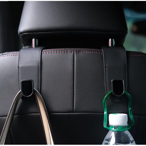 2 crochets en cuir pour voiture, organisateur de rangement de voiture, crochet de poche, crochet universel pour appuie-tête de siège arrière de voiture, pour suspendre des sacs, des sacs à main (1/5)