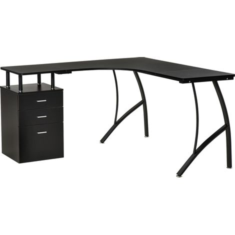 HOMCOM L-Shaped Corner PC Desk Table w/ Drawer Home Office Workstation Black (1/5)