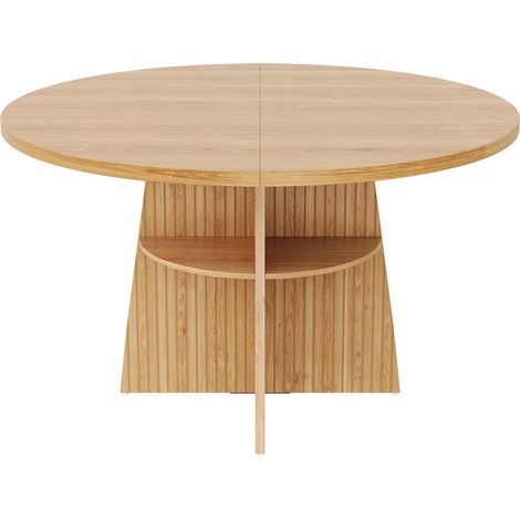 Ausziehbarer runder Esstisch 110–150 cm aus MDF in natürlicher Holzoptik (1/5)