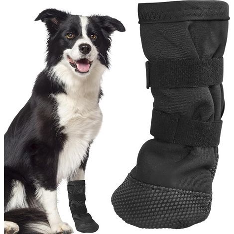 Chausson Chien Taille S, Cuir Noir, Chaussure pour Chien Antidérapante avec Bandes Ajustables, pour la Récupération des Blessures des Animaux (1/5)
