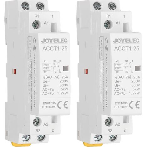 2 pièces Contacteur AC pour usage domestique, 2P 25A 1NO1NC Contacteur automatique CA domestique 220 V/230 V 50 / 60 Hz,2 pôles à deux voies, normalement ouverts montage sur rail DIN de 35 mm (1/5)