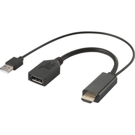 RF-4777274 HDMI / DisplayPort Câble adaptateur [1x HDMI mâle, USB 2.0 type A mâle - 1x DisplayPort femelle] noir 4K UHD 0.15 m Y668242 (1/3)
