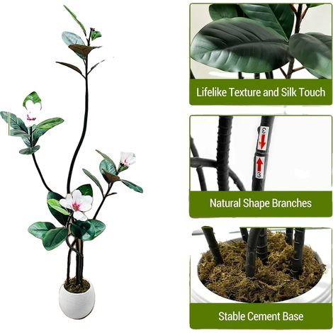 Albero di magnolia artificiale, decorazione per interni, pianta artificiale realistica, 150 cm (1/2)