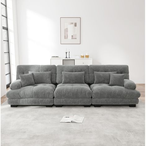 Sofá esquinero modular 313x77x81 cm de chenilla gris, asiento profundo para apartamento (1/5)